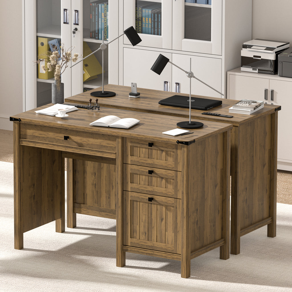 FIAKOA 45" Executive Desk, Modern Farmhouse Computer Desk with Drawers & Cabinet,Home Office Desk for Work Study,Brown