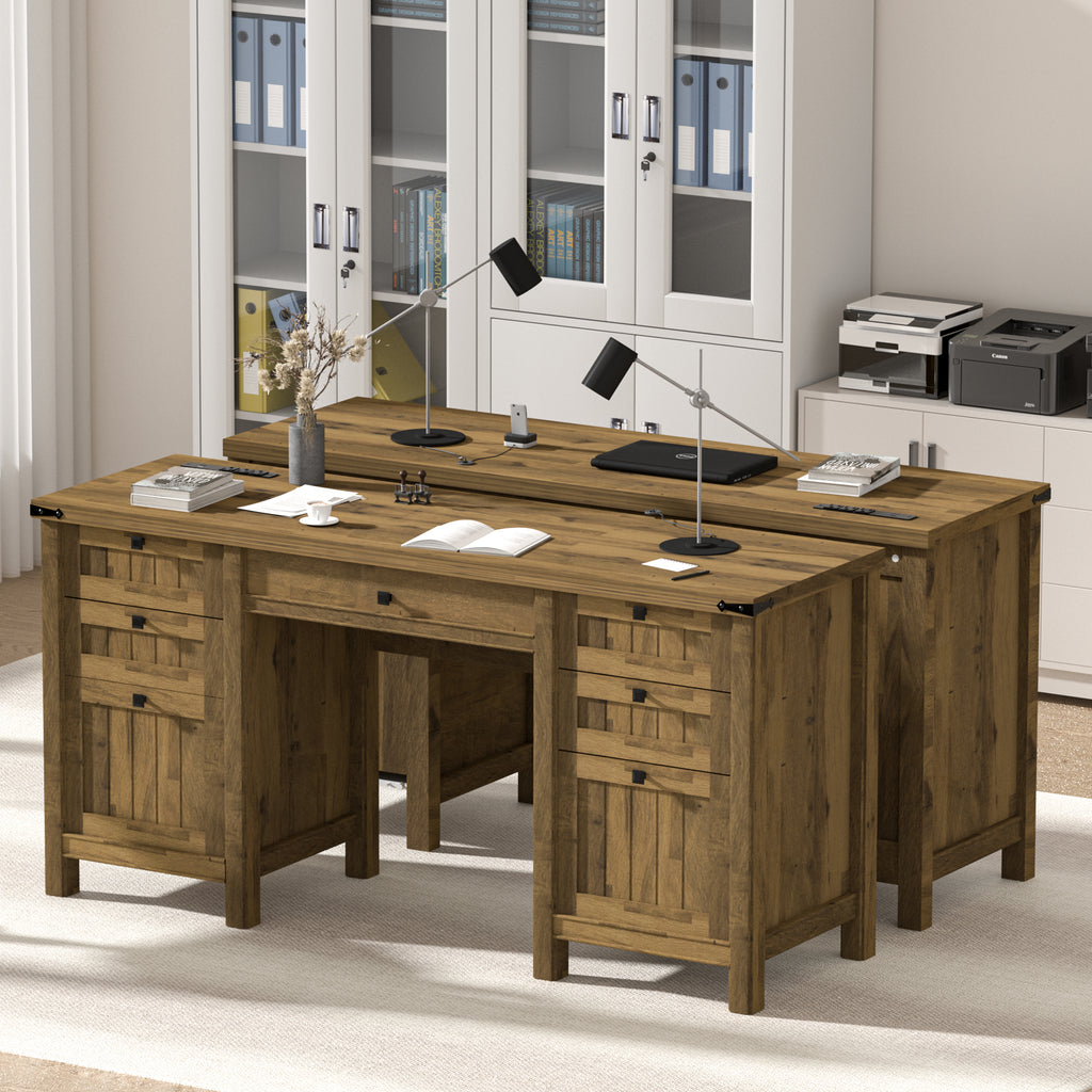 FIAKOA 62" Executive Desk, Modern Farmhouse Computer Desk with Drawers & Cabinet,Home Office Desk Writing Workspace for Work Study,Brown