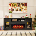 FIAKOA 70” Fireplace TV Stand for 80" TVs,Fireplace Entertainment Center with LED Lights,TV Console with 34" Electric Fireplace for Living Room