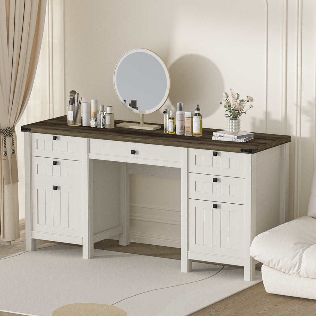 FIAKOA 45"Executive Desk, Modern Farmhouse Computer Desk with Drawers & Cabinet, White Home Office Desk Writing Workspace for Work Study