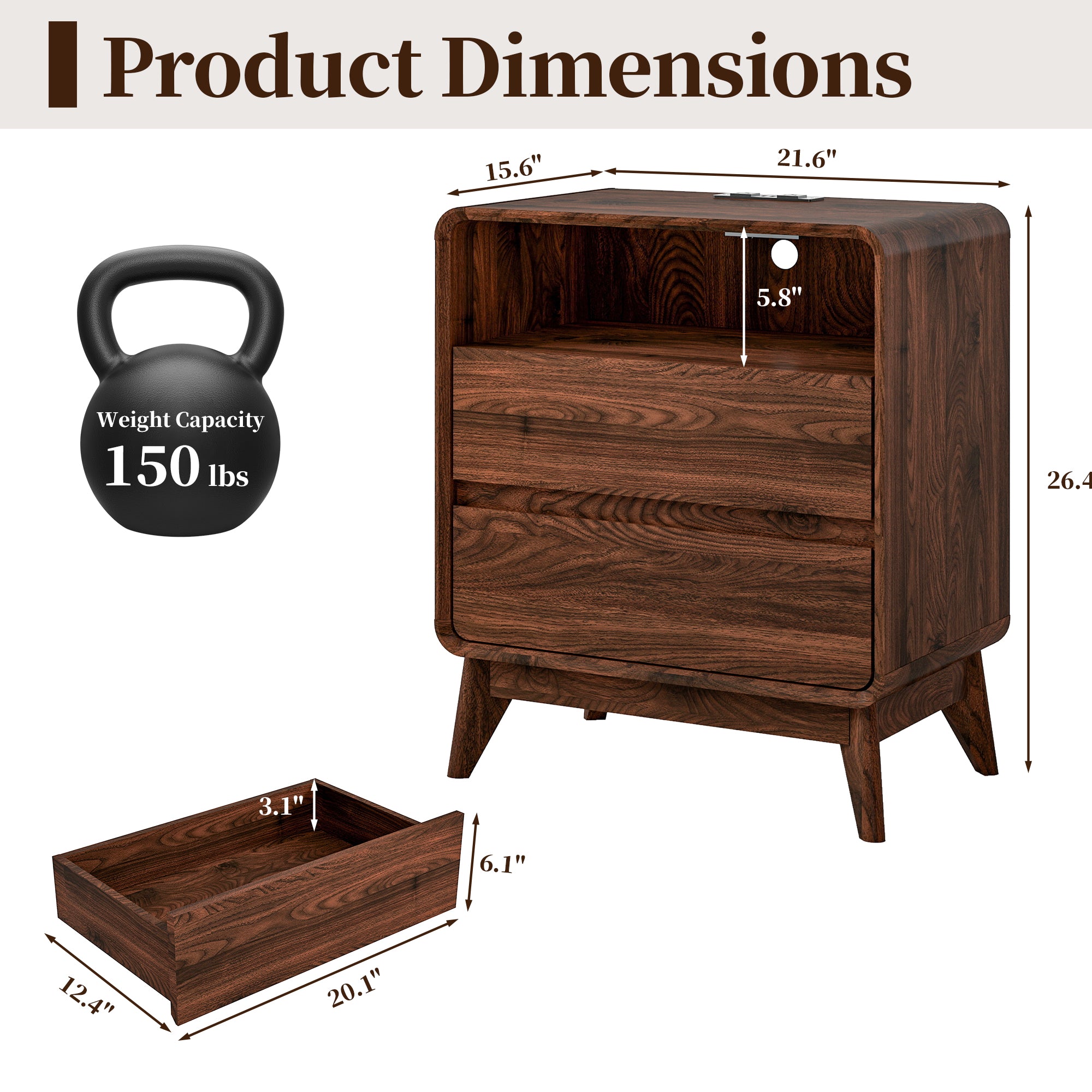 FIAKOA Bedroom Dresser Set & Nightstands set, 4 Piece Farmhouse Complete Bedroom Furniture Set with Spacious Storage, Walnut Brown