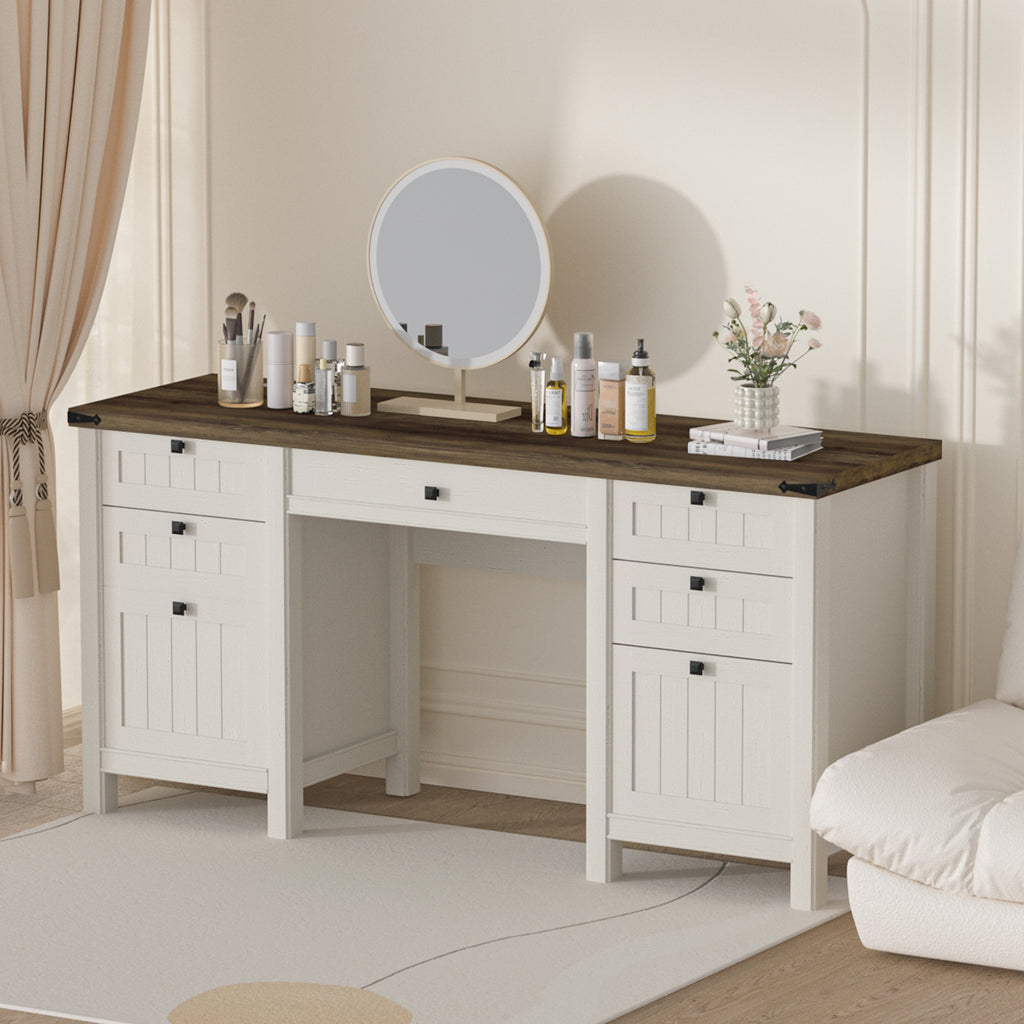 FIAKOA 62"Executive Desk, Modern Farmhouse Computer Desk with Drawers & Cabinet, White Home Office Writing Workspace Desk for Work Study