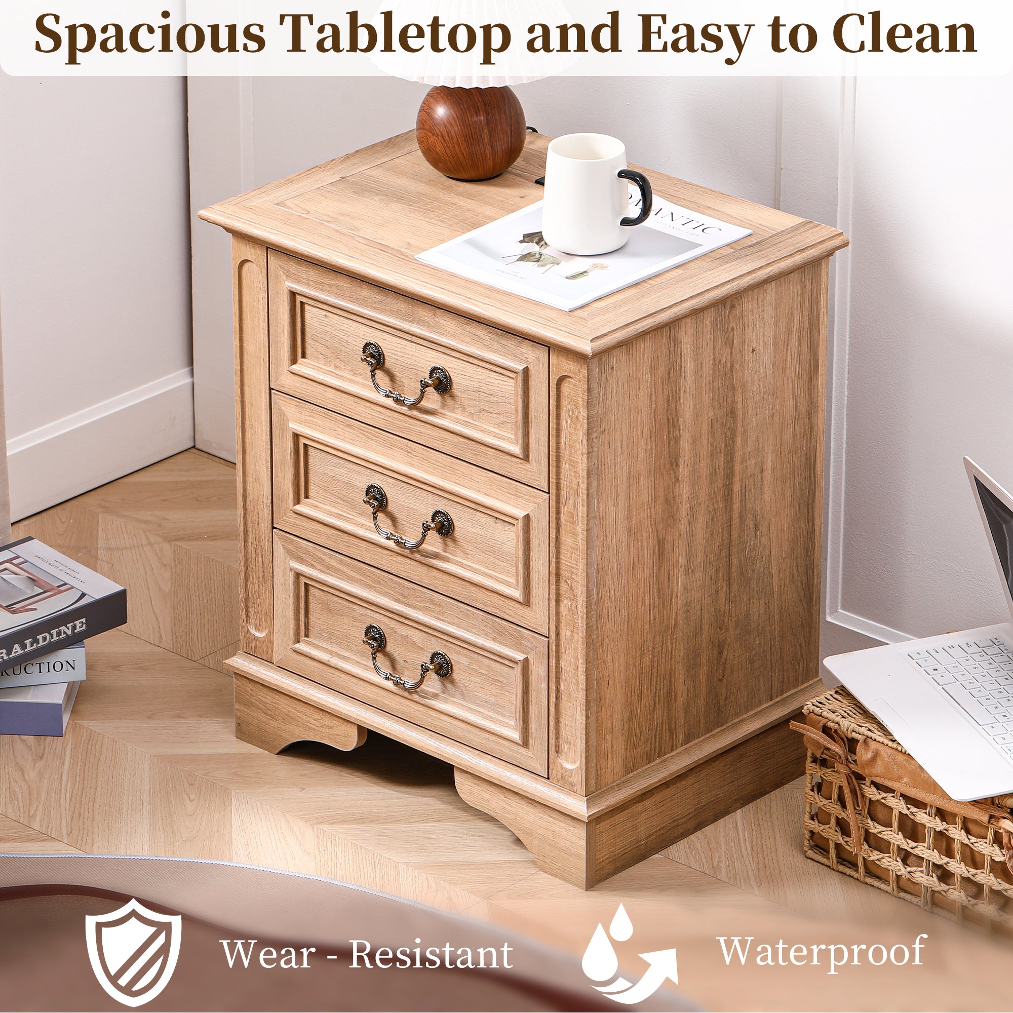 FIAKOA Bedroom Dresser and Nightstand set，Wood Furniture Set for Bedroom with Spacious Storage，3pc，Nature