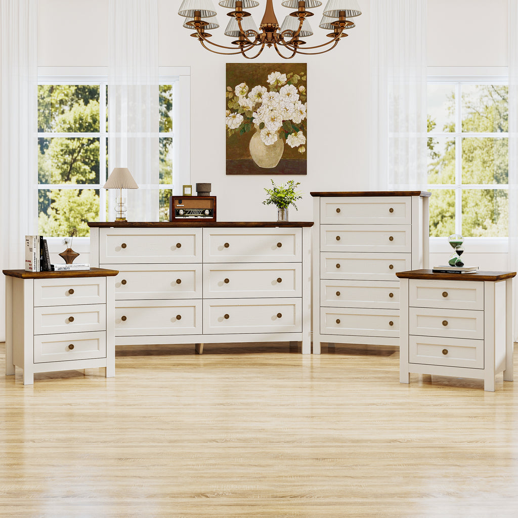 Goealvce Bedroom Dresser Set & Nightstands set for Bedroom, Farmhouse Complete Bedroom Furniture Set with Spacious Storage, 4 Piece, White