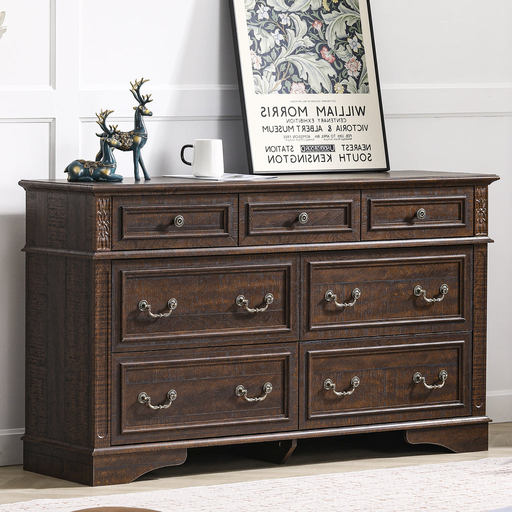 FIAKOA Bedroom Dresser and Nightstand set，Wood Furniture Set for Bedroom with Spacious Storage，3pc，Walnut Brown