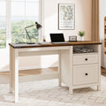Goealvce 45"Executive Desk , Farmhouse White Desk with Drawers & Cabinet, Small Office Computer Desk for Writing Reading