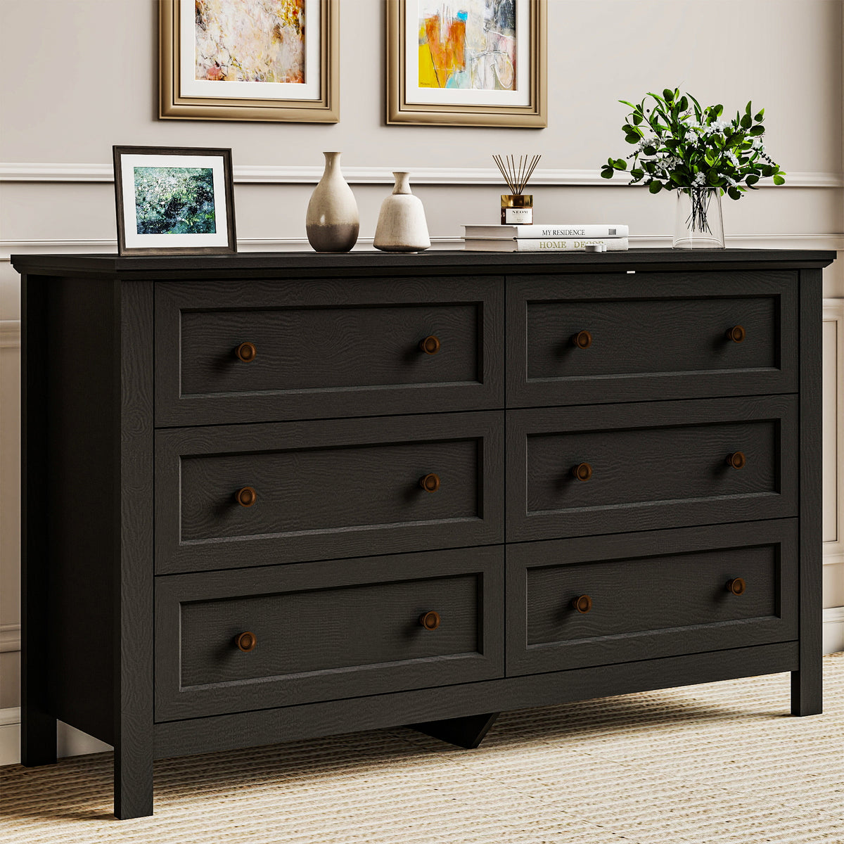 Goealvce Bedroom Dresser Set & Nightstands set for Bedroom, Farmhouse Complete Bedroom Furniture Set with Spacious Storage, 4 Piece, Black