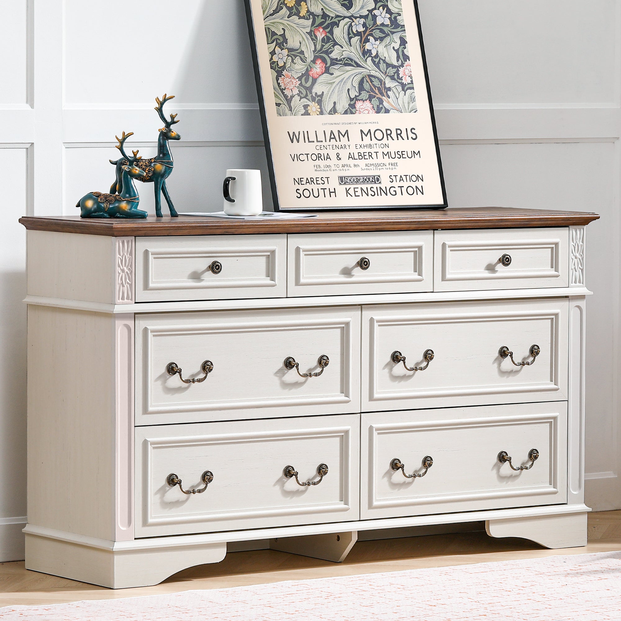 FIAKOA Bedroom Dresser and Nightstand set，Wood Furniture Set for Bedroom with Spacious Storage, 3pc, White
