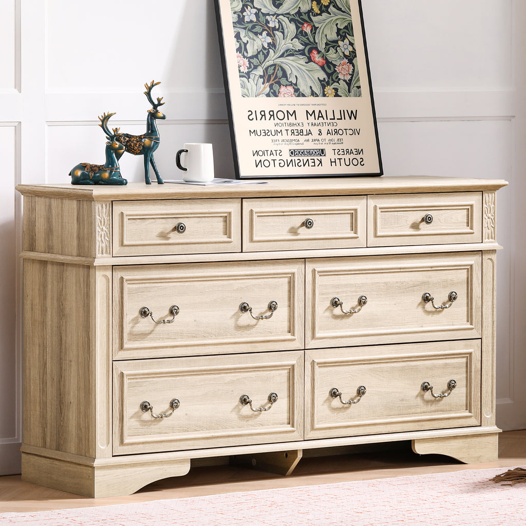 FIAKOA Bedroom Dresser and Nightstand set，Wood Furniture Set for Bedroom with Spacious Storage，3pc，Nature