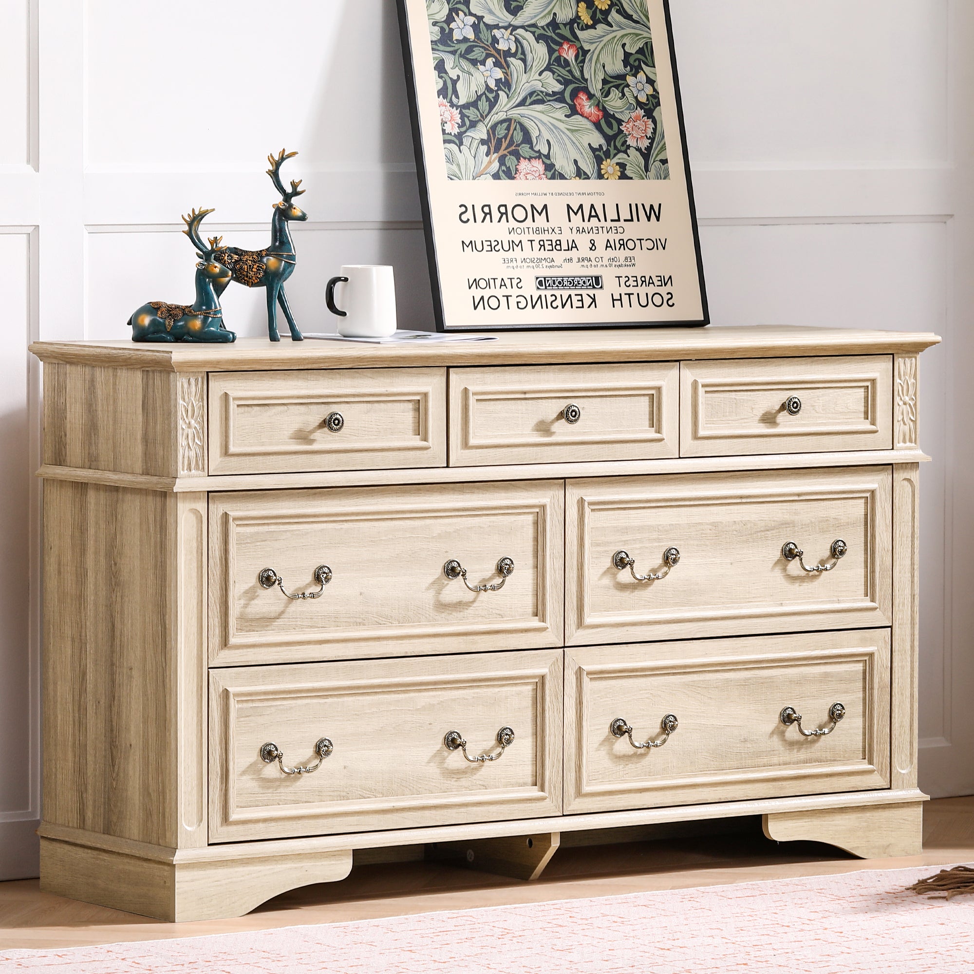 FIAKOA Bedroom Dresser and Nightstand set，Wood Furniture Set for Bedroom with Spacious Storage，3pc，Nature