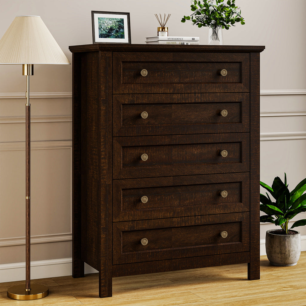 Goealvce Bedroom Dresser Set & Nightstands set for Bedroom, Farmhouse Complete Bedroom Furniture Set with Spacious Storage, 4 Piece, Walnut Brown