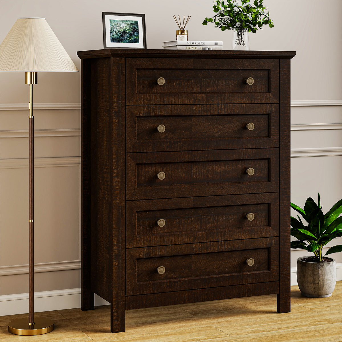 Goealvce Bedroom Dresser Set & Nightstands set for Bedroom, Farmhouse Complete Bedroom Furniture Set with Spacious Storage, 4 Piece, Walnut Brown