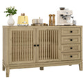 FIAKOA 47" Farmhouse Buffet Cabinet with Storage, Nature Sideboard Cabinet with Grille-Striped Doors & Adjustable Shelf, Kitchen Coffee Bar Credenza for Dining Room