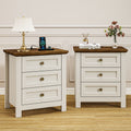 Goealvce 3 Drawer Nightstands for Bedroom Set of 2 , Farmhouse White Night Stand with Charging Station, wood Rustic Bedside Table Night Stands for Bedroom, Living Room, Nursery, Dorm