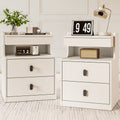 Goealvce 2 Drawer Nightstands for Bedroom Set of 2 with Charging Station & LED Lights, Farmhouse White Night Stand with Open Shelf, wood Rustic Bedside Table Night Stands for Bedroom