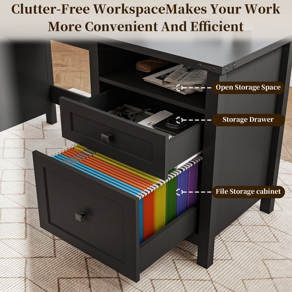 Goealvce 45"Executive Desk , Farmhouse Office Desk with Drawers & Cabinet, Small Office Computer Desk for Writing Reading, Black