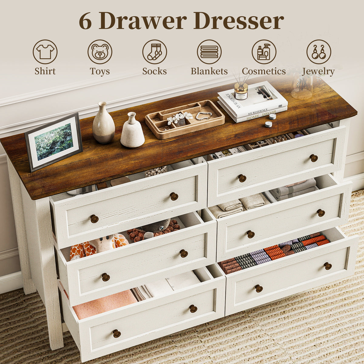 Goealvce Bedroom Dresser Set & Nightstands set for Bedroom, Farmhouse Complete Bedroom Furniture Set with Spacious Storage, 4 Piece, White