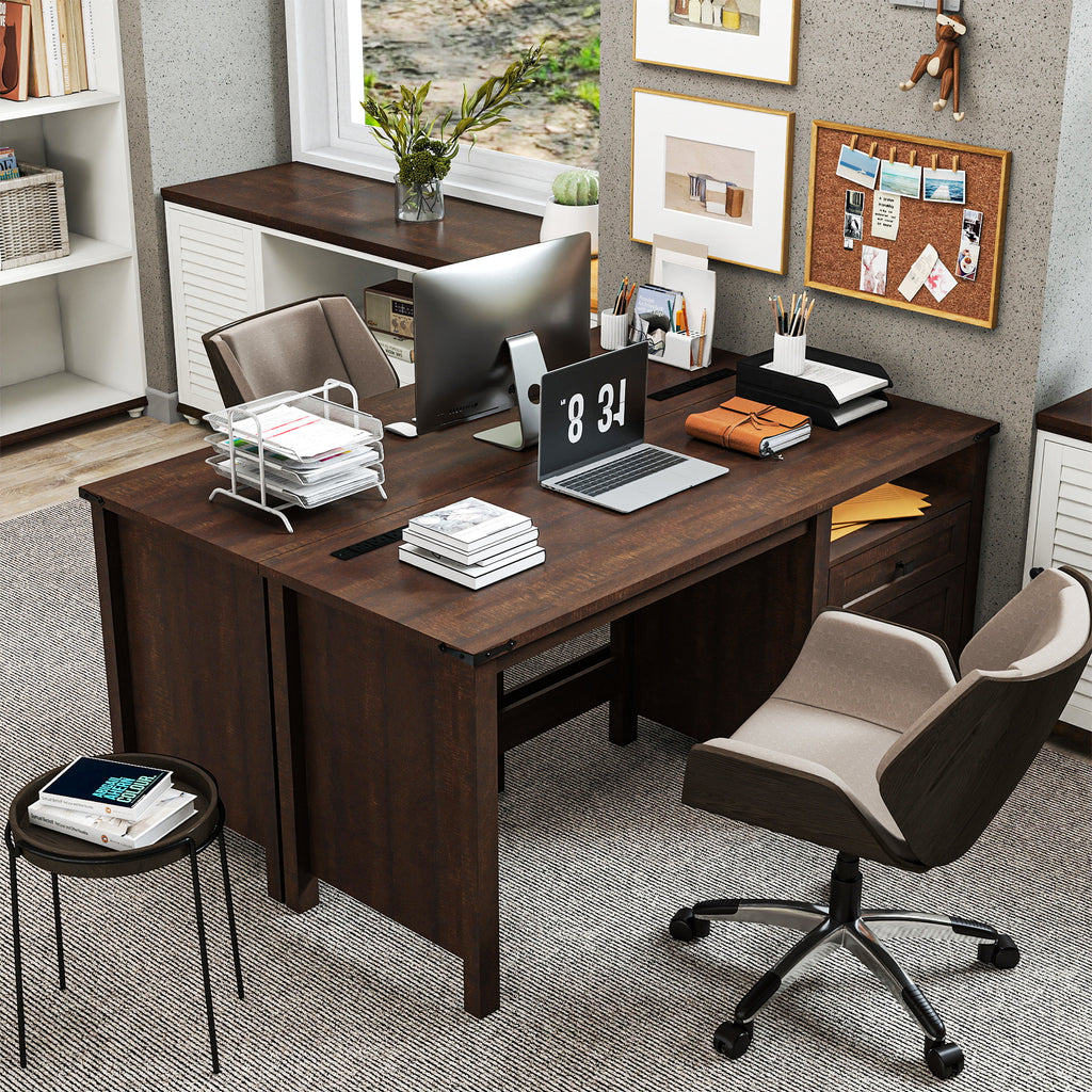 Goealvce 45"Executive Desk , Farmhouse Desk with Drawers & Cabinet, Small Office Computer Desk for Writing Reading, Walnut Brown