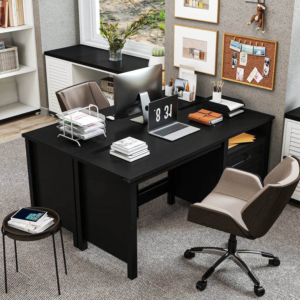 Goealvce 45"Executive Desk , Farmhouse Office Desk with Drawers & Cabinet, Small Office Computer Desk for Writing Reading, Black