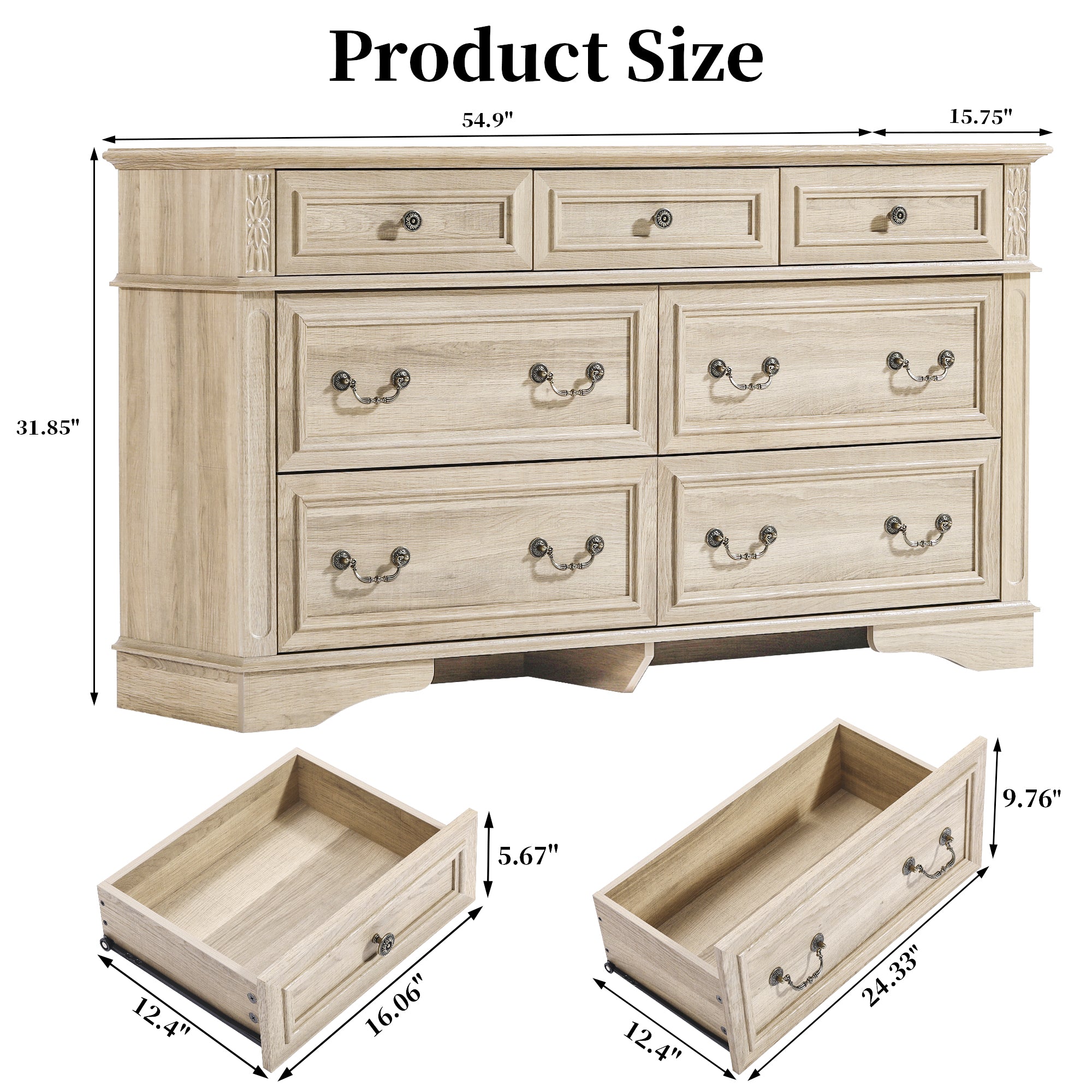 FIAKOA Bedroom Dresser and Nightstand set，Wood Furniture Set for Bedroom with Spacious Storage，3pc，Nature