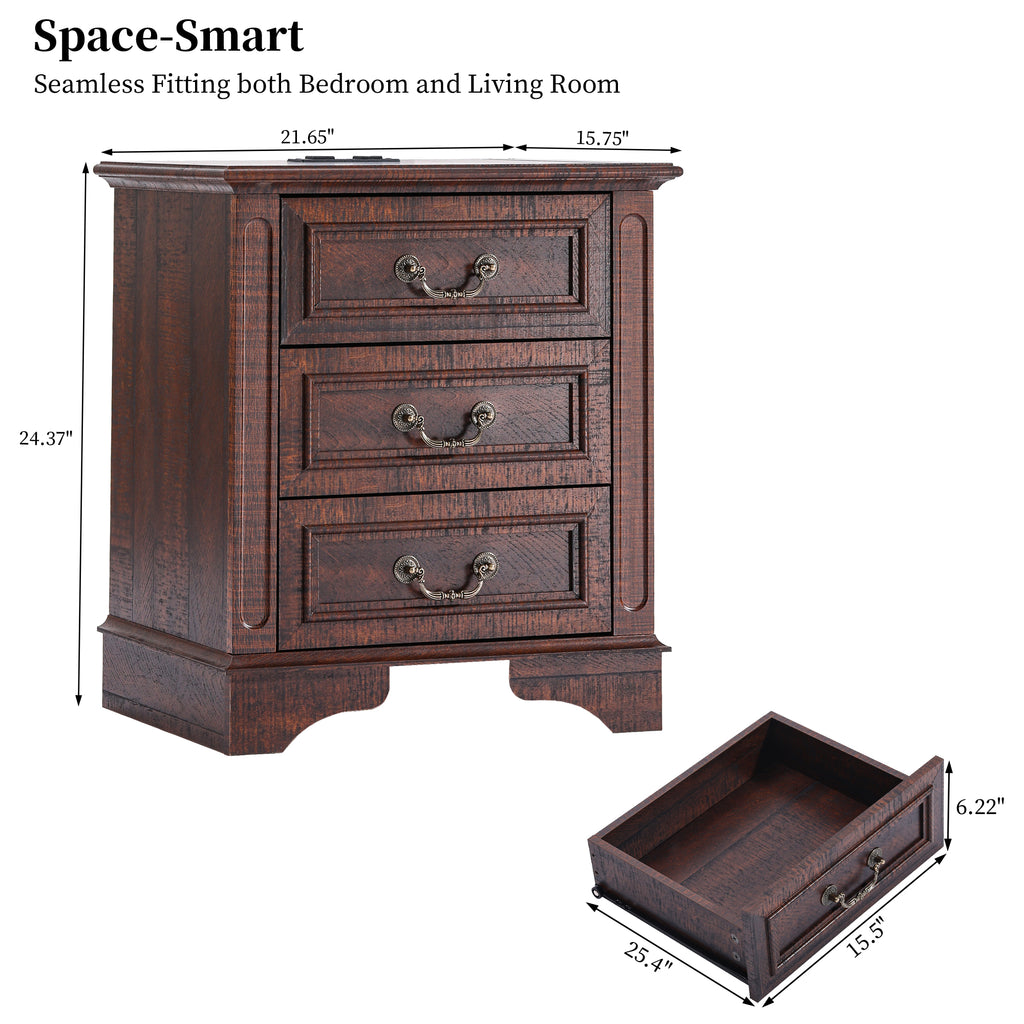 FIAKOA Bedroom Dresser and Nightstand set，Wood Furniture Set for Bedroom with Spacious Storage，3pc，Walnut Brown