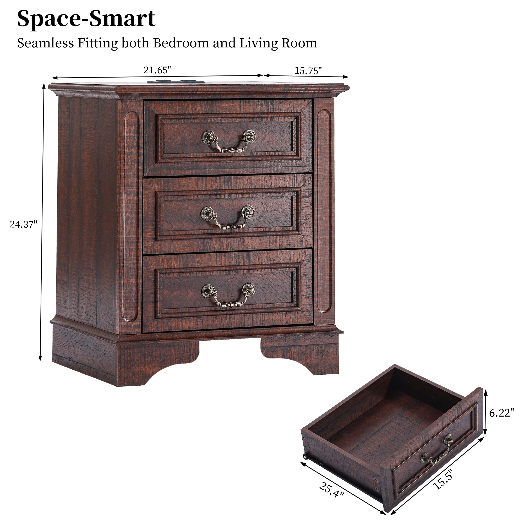 FIAKOA Bedroom Dresser and Nightstand set，Wood Furniture Set for Bedroom with Spacious Storage，3pc，Walnut Brown