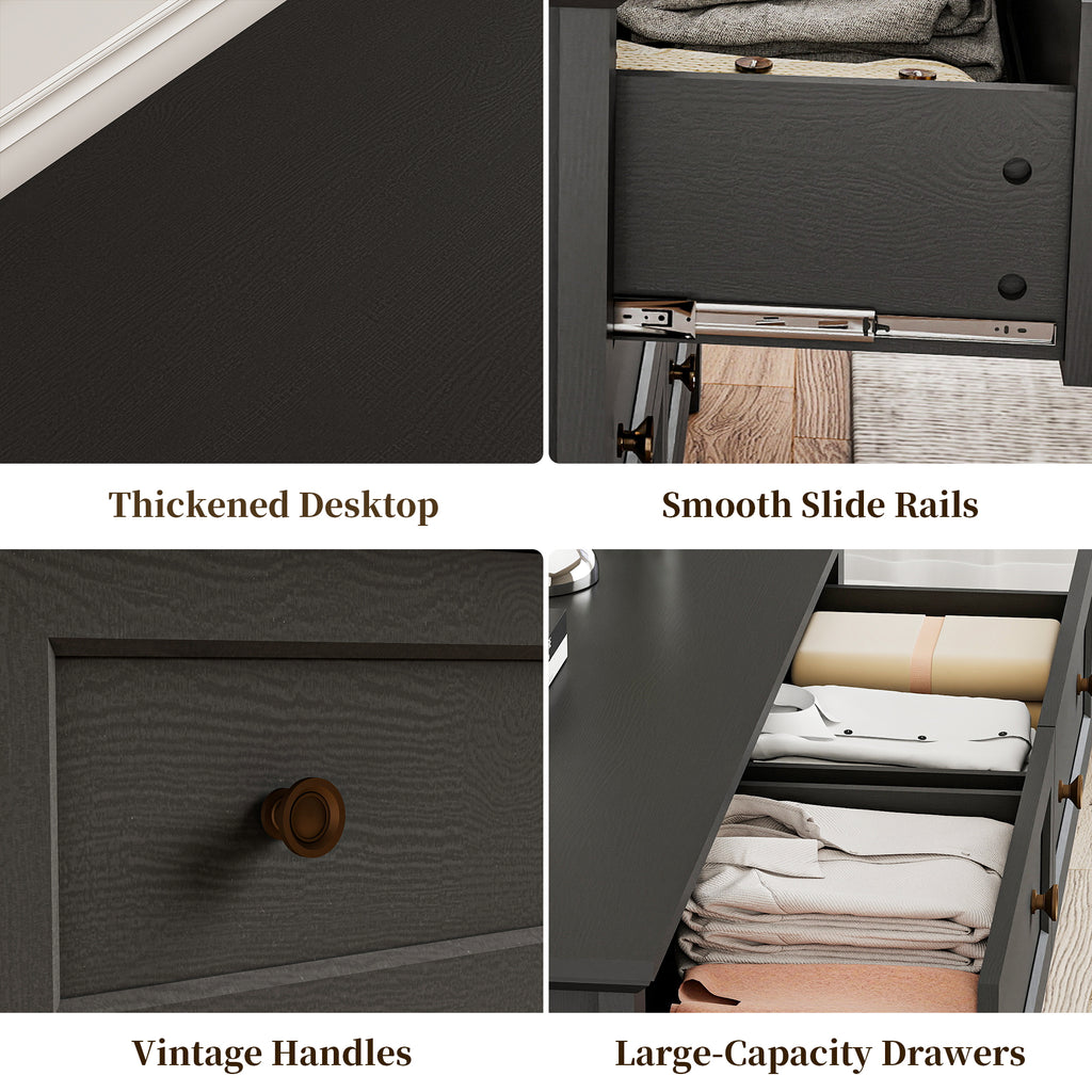 Goealvce 6 Drawer Dresser for Bedroom, Wood Chest of Drawer with Large Storage Space, Retro Storage Cabinet for Living Room, Black