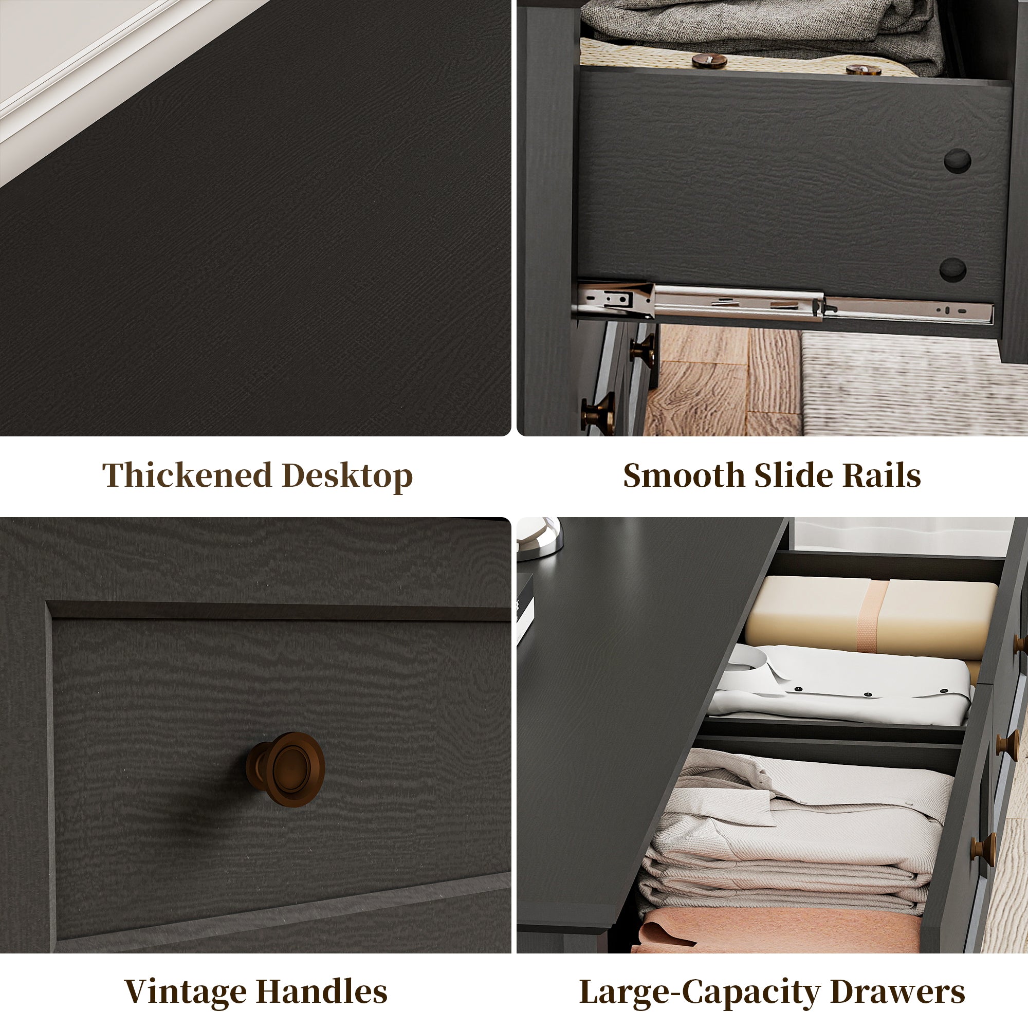 Goealvce 6 Drawer Dresser for Bedroom, Wood Chest of Drawer with Large Storage Space, Retro Storage Cabinet for Living Room, Black