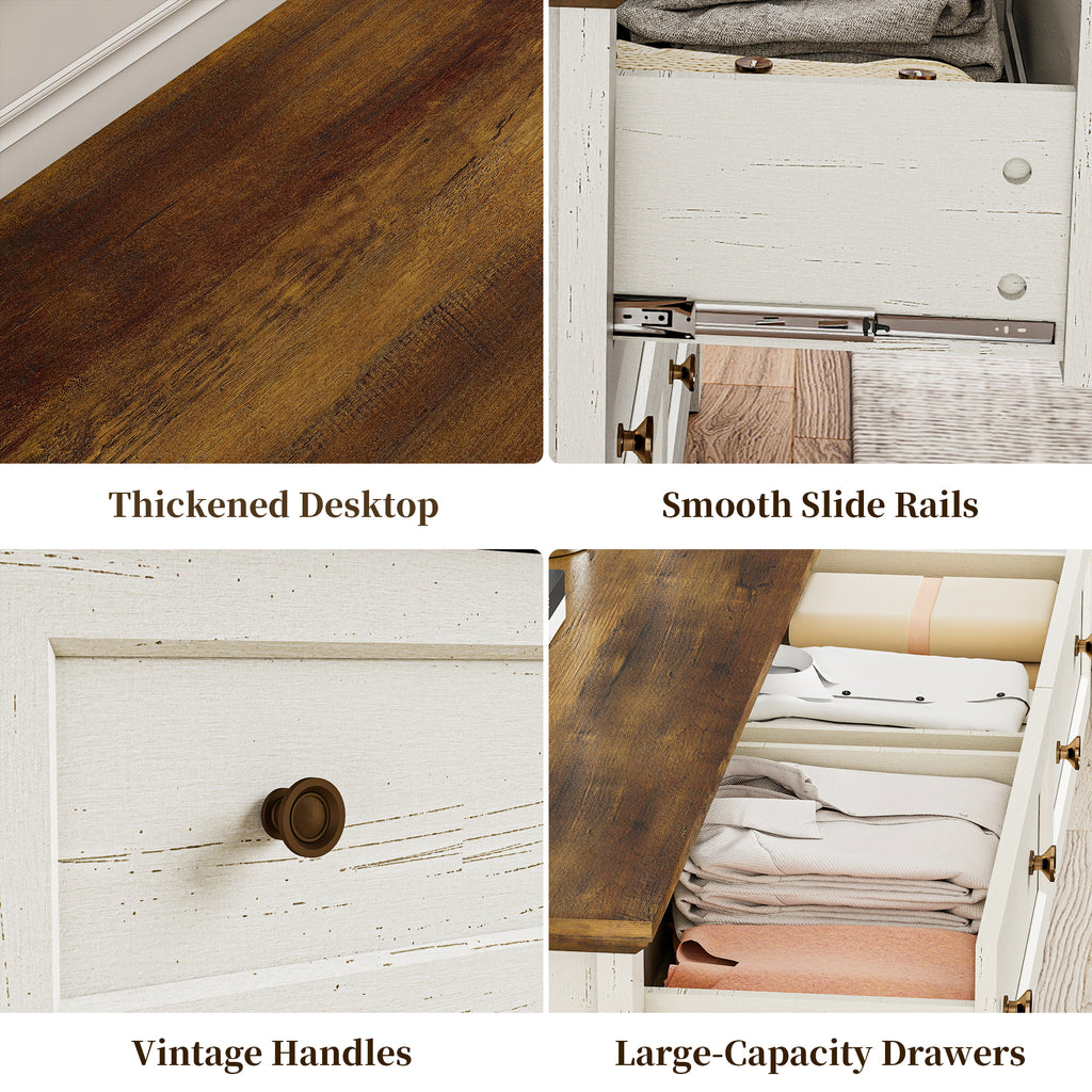 Goealvce 6 Drawer Dresser for Bedroom, Wood Chest of Drawer with Large Storage Space, Retro Storage Cabinet for Living Room, White