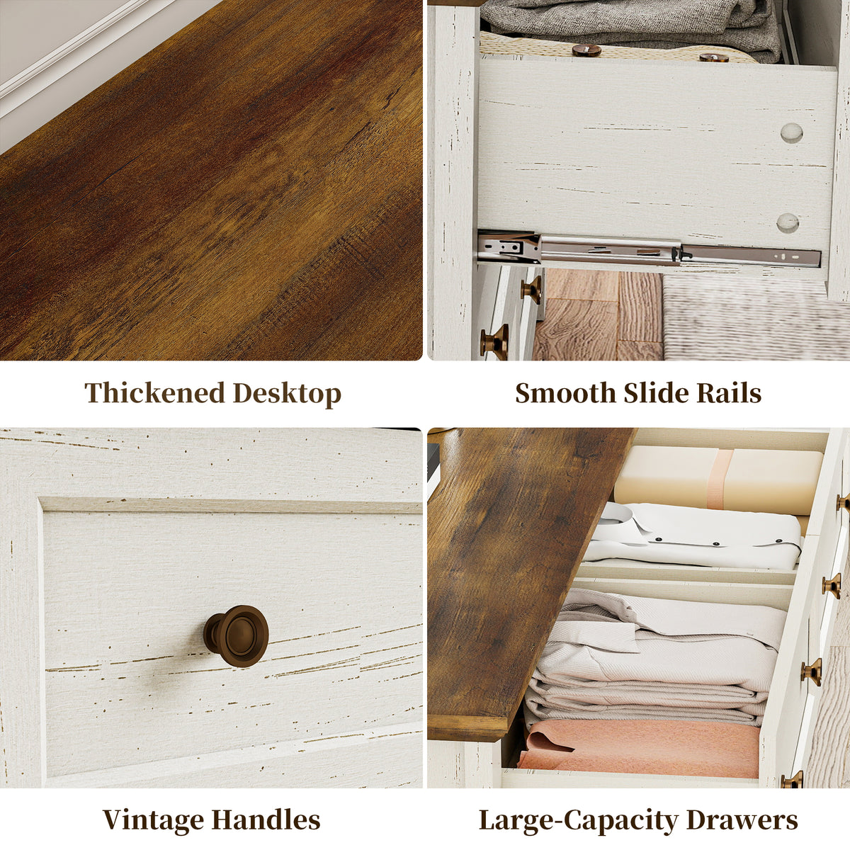 Goealvce 6 Drawer Dresser for Bedroom, Wood Chest of Drawer with Large Storage Space, Retro Storage Cabinet for Living Room, White