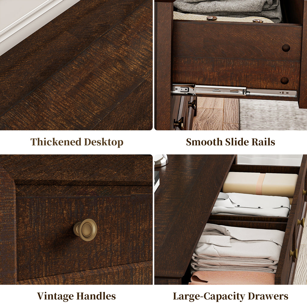 Goealvce 6 Drawer Dresser for Bedroom, Wood Chest of Drawer with Large Storage Space, Retro Storage Cabinet for Living Room, Walnut Brown