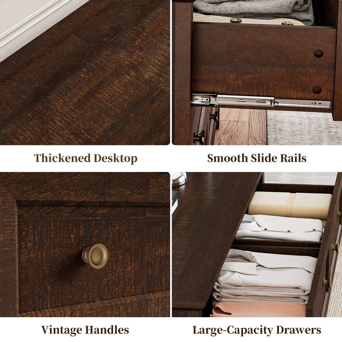Goealvce 6 Drawer Dresser for Bedroom, Wood Chest of Drawer with Large Storage Space, Retro Storage Cabinet for Living Room, Walnut Brown