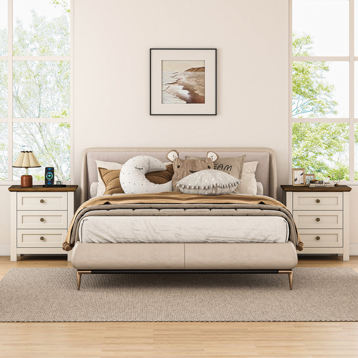 Goealvce 3 Drawer Nightstands for Bedroom Set of 2 , Farmhouse White Night Stand with Charging Station, wood Rustic Bedside Table Night Stands for Bedroom, Living Room, Nursery, Dorm