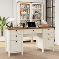 FIAKOA 62"Executive Desk, Modern Farmhouse Computer Desk with Drawers & Cabinet, White Home Office Writing Workspace Desk for Work Study