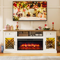 FIAKOA 70” Fireplace TV Stand for 80" TVs,Fireplace Entertainment Center with LED Lights,TV Console with 34" Electric Fireplace for Living Room,White