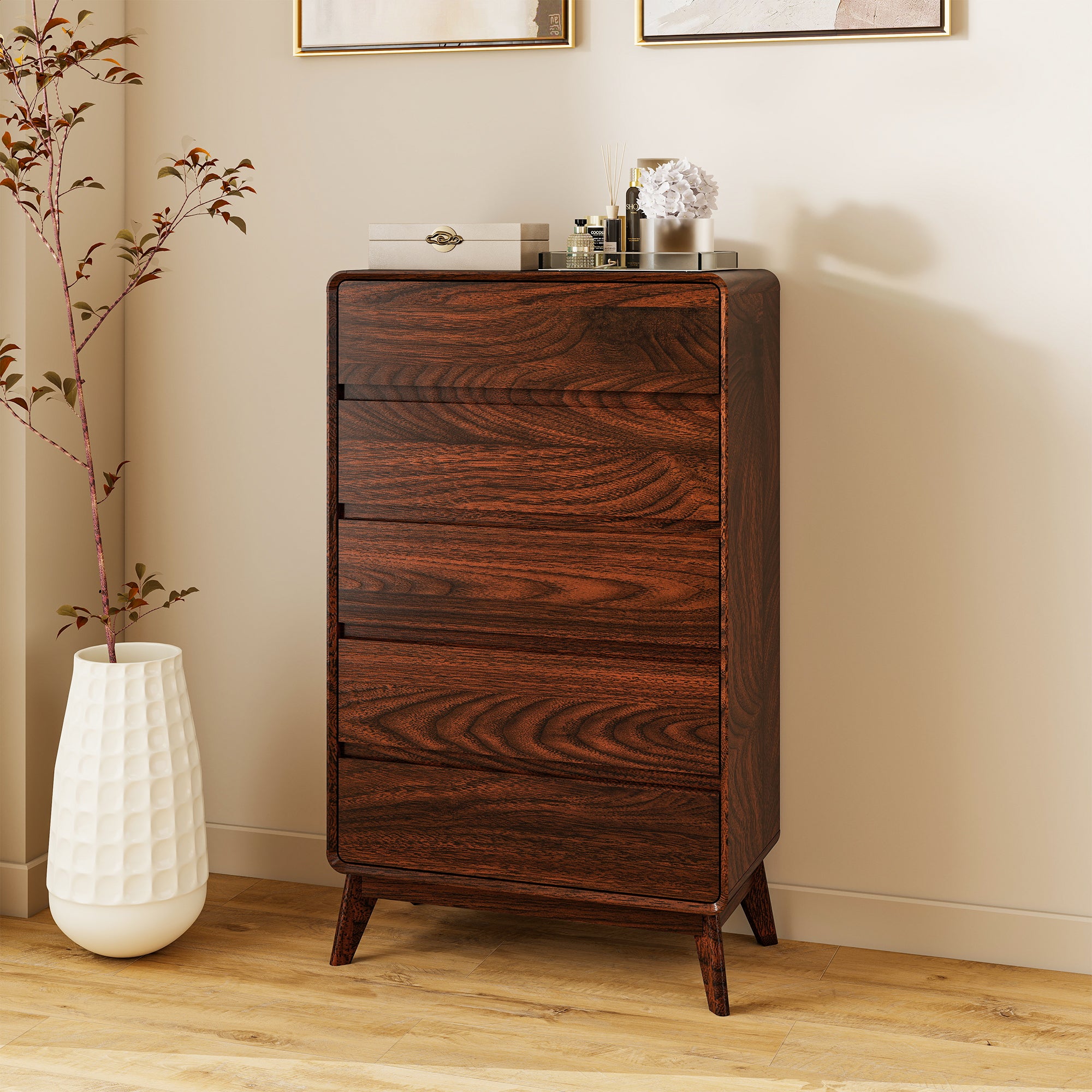 FIAKOA Bedroom Dresser Set & Nightstands set, 4 Piece Farmhouse Complete Bedroom Furniture Set with Spacious Storage, Walnut Brown