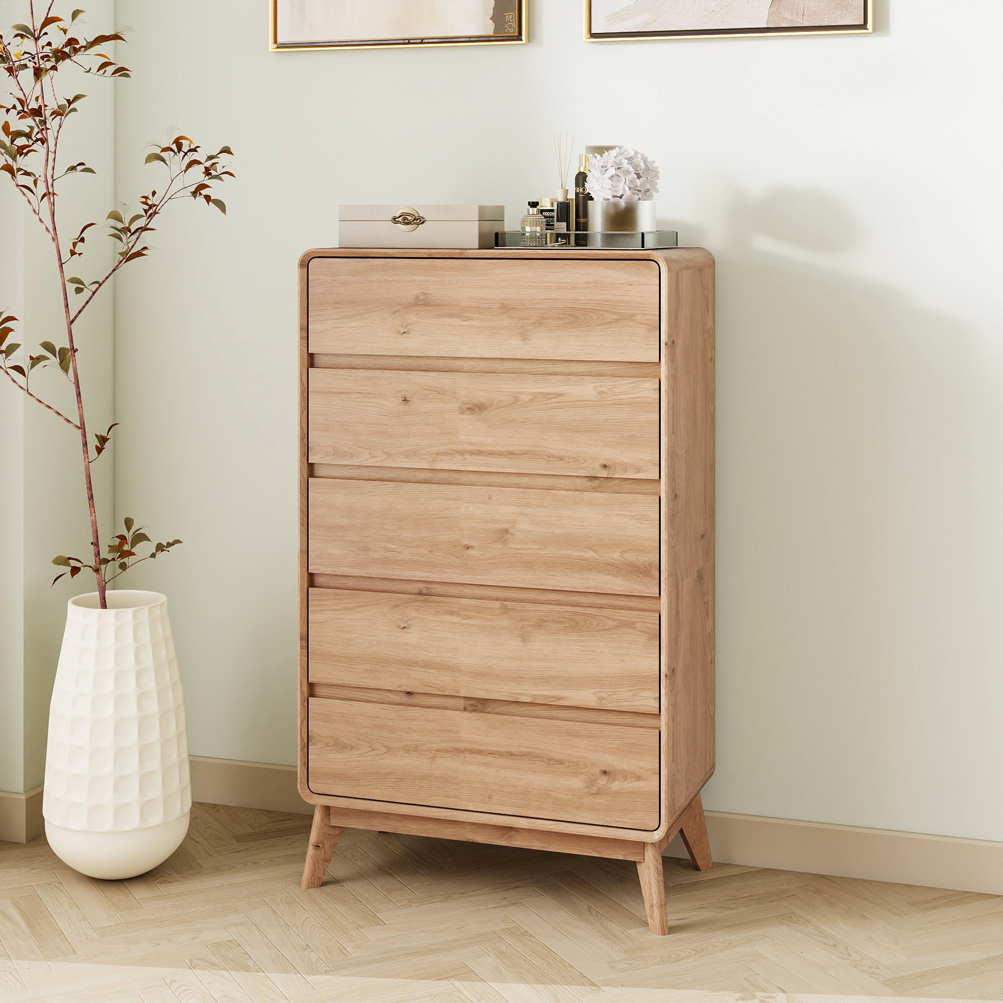 FIAKOA Bedroom Dresser Set & Nightstands Set, 4 Piece Farmhouse Complete Bedroom Furniture Set with Spacious Storage, Nature