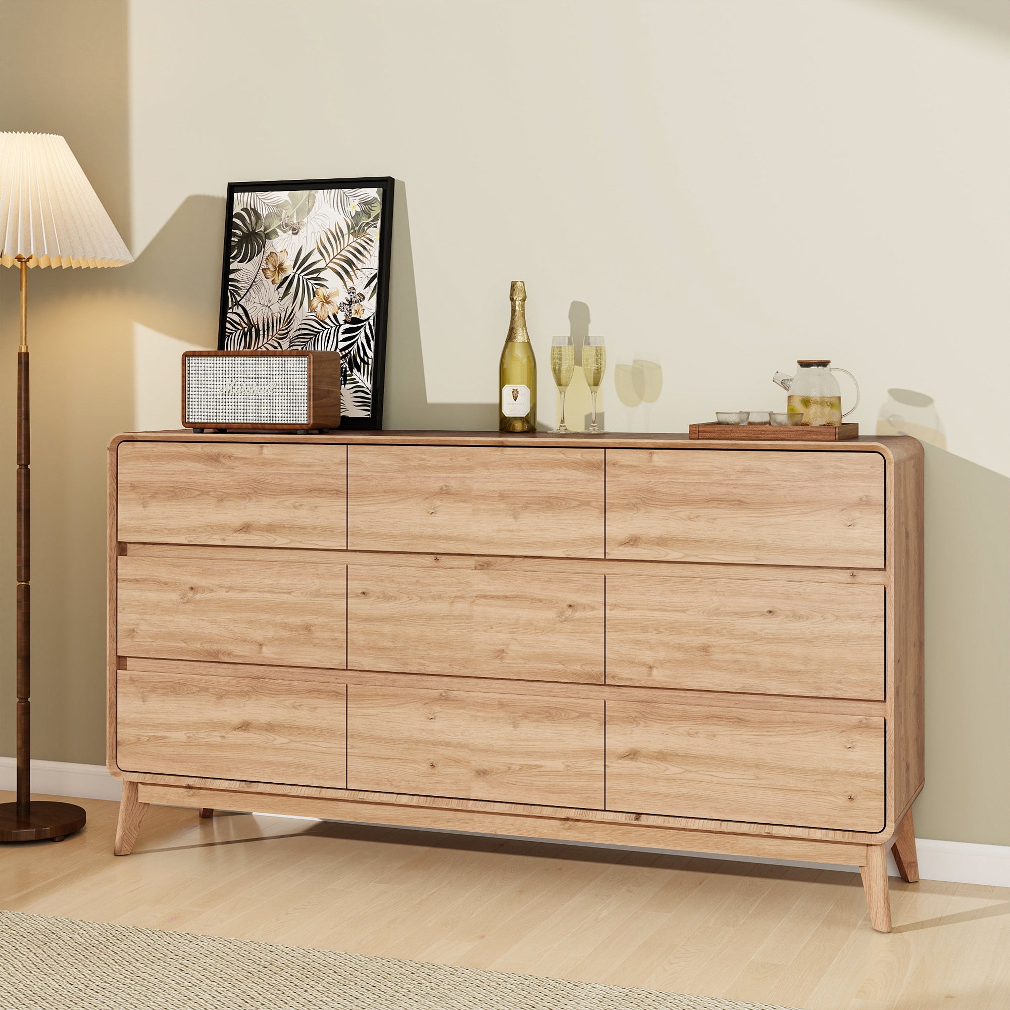 FIAKOA Bedroom Dresser Set & Nightstands Set, 4 Piece Farmhouse Complete Bedroom Furniture Set with Spacious Storage, Nature