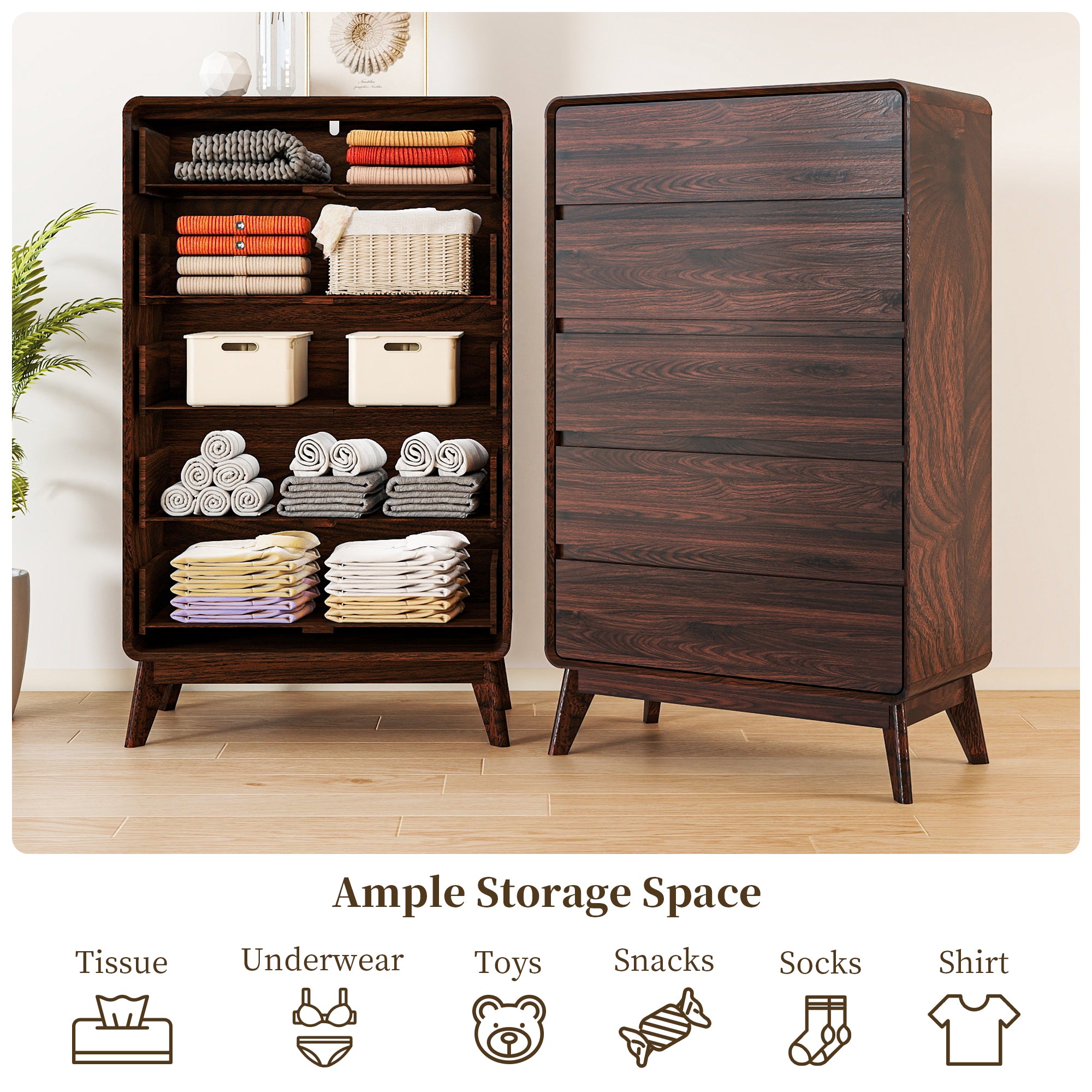 FIAKOA Bedroom Dresser Set & Nightstands set, 4 Piece Farmhouse Complete Bedroom Furniture Set with Spacious Storage, Walnut Brown