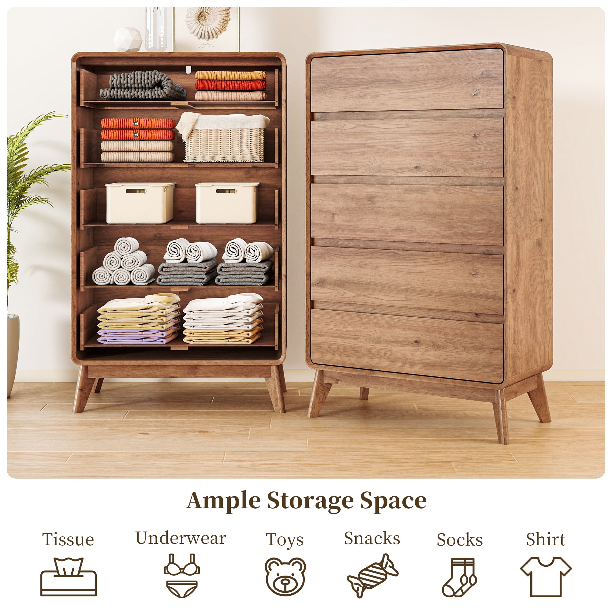 FIAKOA Bedroom Dresser Set & Nightstands Set, 4 Piece Farmhouse Complete Bedroom Furniture Set with Spacious Storage, Nature