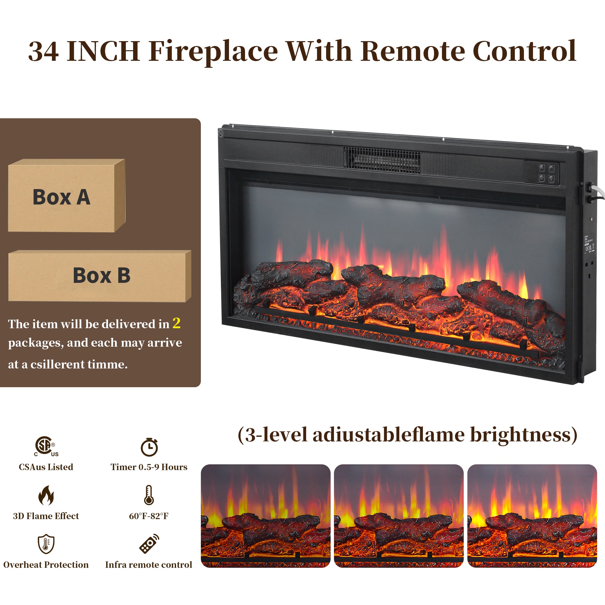 FIAKOA 70” electric Fireplace TV Stand for 75" TVs, Fireplace Entertainment Center with LED Lights,White TV Stand with 34" Fireplace for Living Room