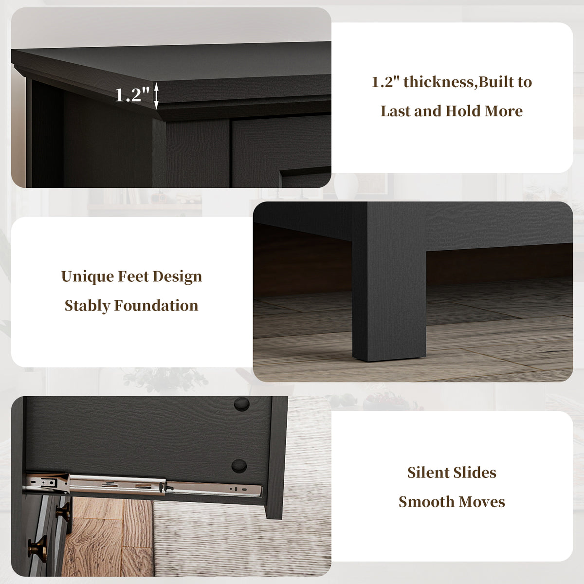 Goealvce 5 Drawer Dresser for Bedroom, Retro Wood Storage Cabinet with Bronze Handles, Vintage Chest of Drawers with Large Storage Space for Living Room, Hallway, Entryway, Guest Room, Black