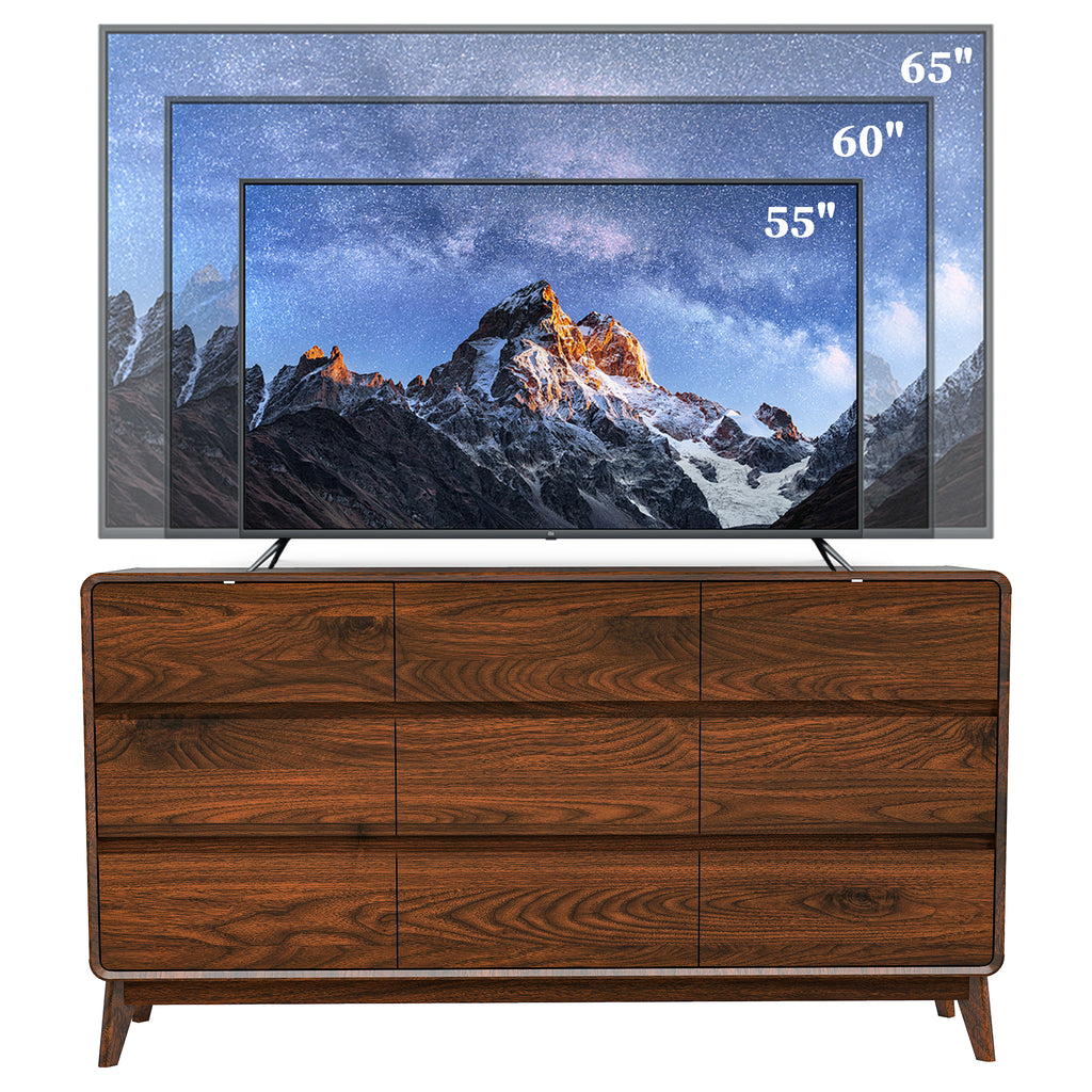 FIAKOA 9 Drawer Dresser for Bedroom, 63” W. Wood Farmhouse Tall Storage Chest of Drawers for Livingroom, Walnut Brown