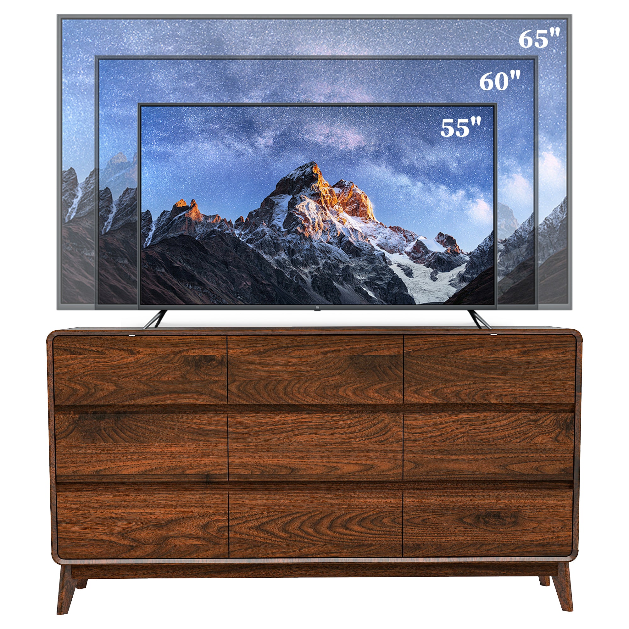 FIAKOA 9 Drawer Dresser for Bedroom, 63” W. Wood Farmhouse Tall Storage Chest of Drawers for Livingroom, Walnut Brown