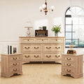 FIAKOA Bedroom Dresser and Nightstand set，Wood Furniture Set for Bedroom with Spacious Storage，3pc，Nature